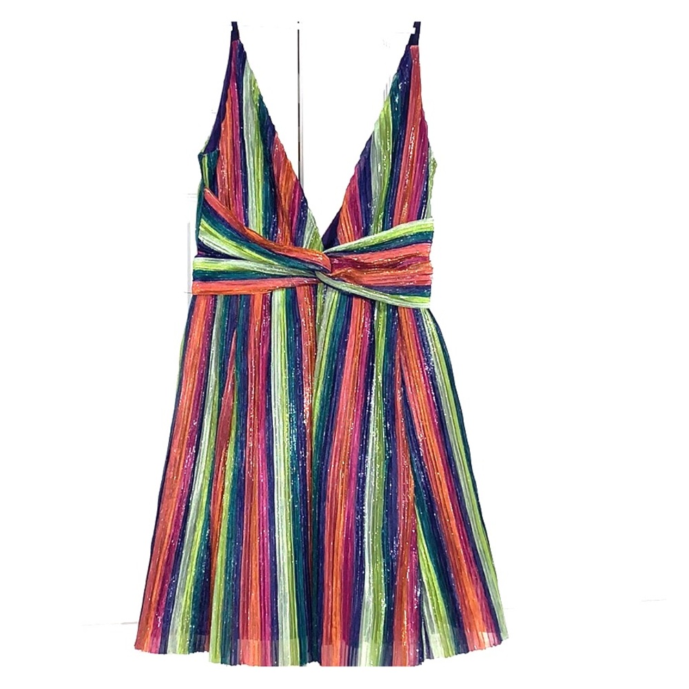 Rainbow Pleats Twist Mini Dress